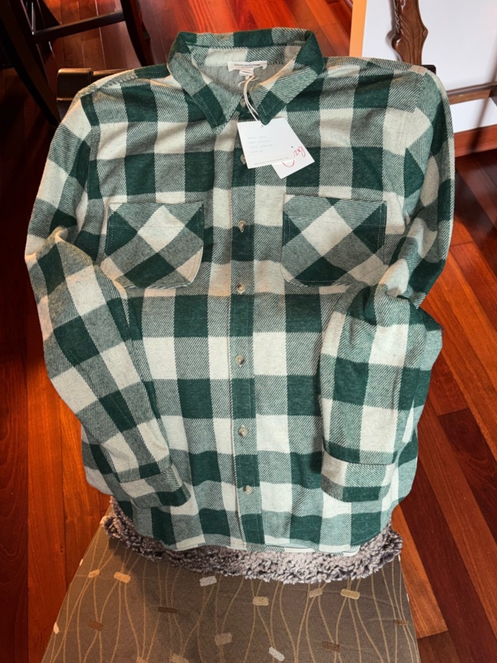 Beach Lounge Lunch Green & Cream Buffalo Plaid Button-Up Shirt
